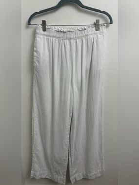 Abercrombie & Fitch Women’s Wide Leg Cropped Linen Blend Pants in Medium Long